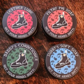 Set of 4 Dirty Hands bootblack products plus Alistair's International Mr Bootblack 2022 Title Pin