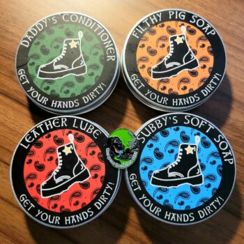 Set of 4 Dirty Hands Products plus Jak's Bootblack Europe 2022 Title Pin